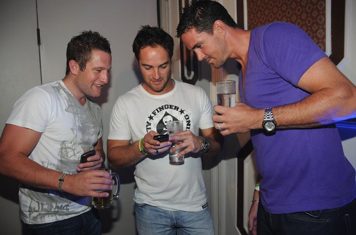 Roelof Vander Merwe, Mark Boucher with Kevin Peterson  at the IPL Nights after at the IPL Nights after party following the 2010 DLF Indian Premier League T20 group stage match between the Chennai Super Kings and Royal Challengers Bangalore at the ITC Park Sheraton on March 31, 2010 in Chennai, India (Photo: IPL2010/Getty Images)