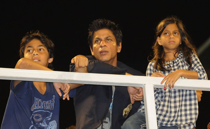 Kolkata Knight Riders' owner Shah Rukh Khan (C), his son Aryan and daughter Suhana look on during the 2010 DLF Indian Premier League T20 group stage match between Kolkata Knight Riders and Mumbai Indians played at Eden Gardens on April 19, 2010 in Kolkata, India.  (Photo: Getty Images)