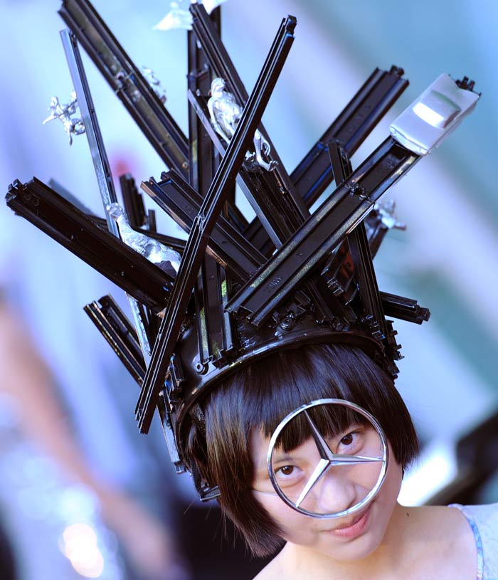 Dressed in costume, a die-hard Lady Gaga fan paraded down a street in Taichung.