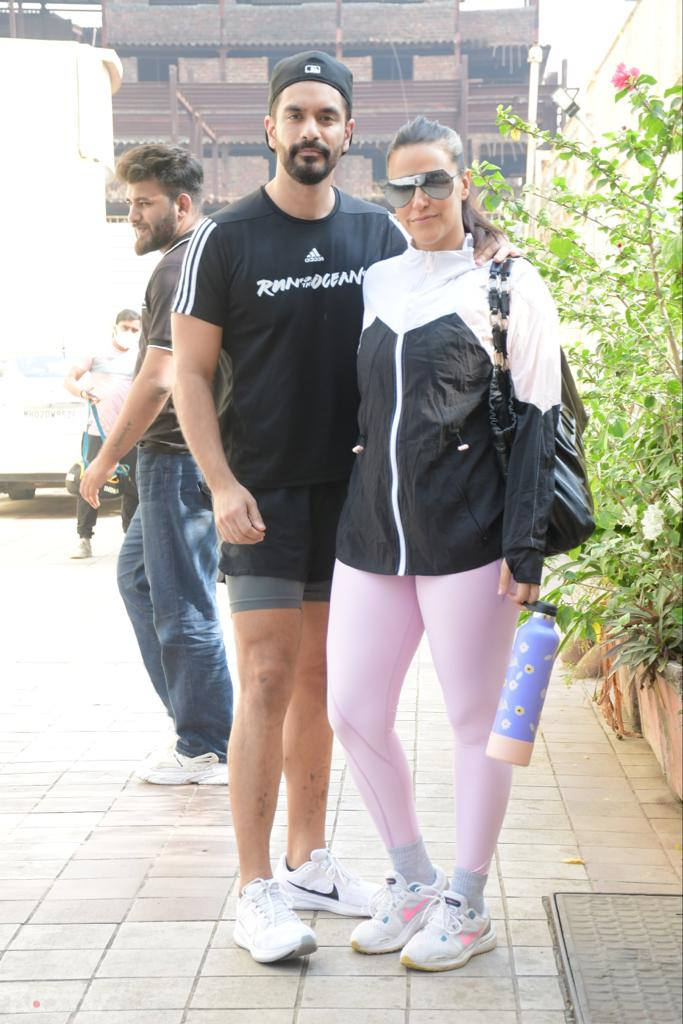 Neha Dhupia and Angad Bedi were clicked outside a gym in the city. (Image courtesy: Varinder Chawla)