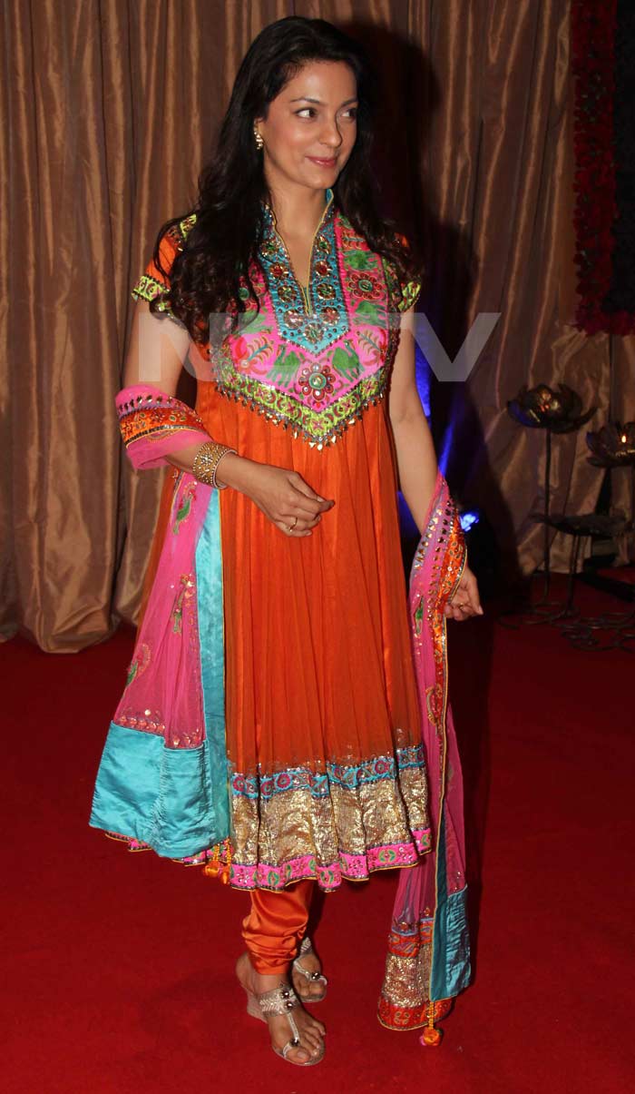 Juhi Chawla was spotted in a colourful anarkali.