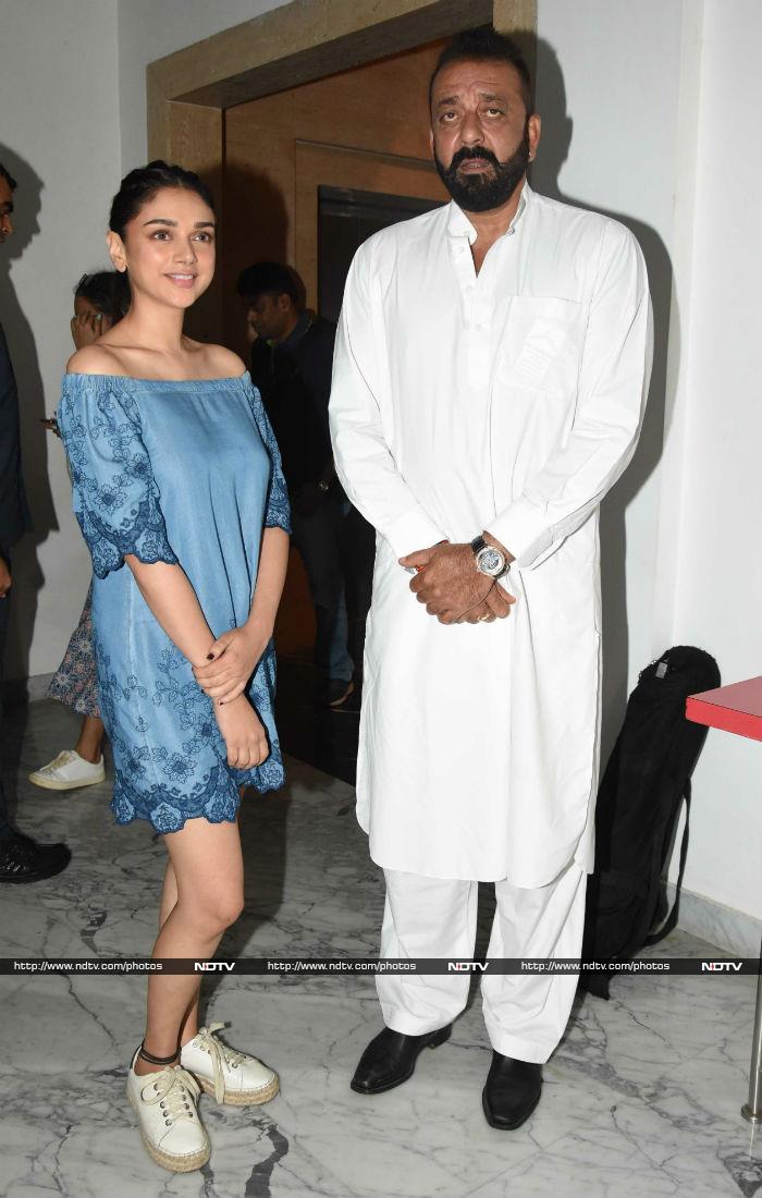 Aditi Rao Hydari and Sanjay Dutt co-stars of  <i>Bhoomi</i>, attended a promotional event together.