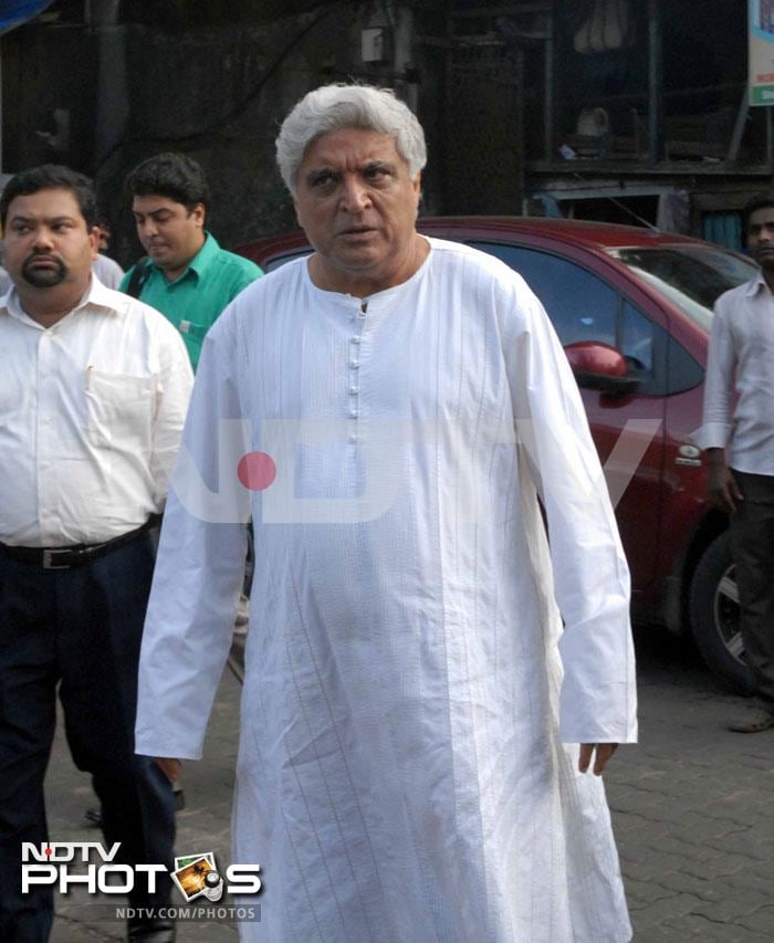 Bollywood lyricist Javed Akhtar at Gautam Rajadhyaksha's funeral in Mumbai.