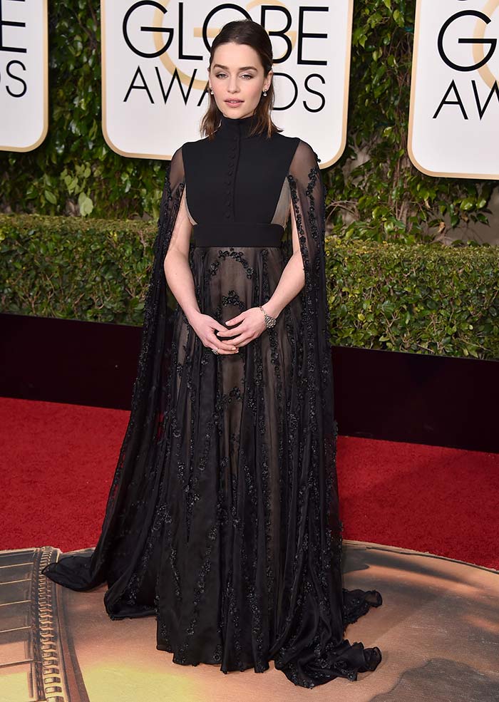 <b>Emilia Clarke in Valentino:</b> Natalie's <i>Game of Thrones</i> co-star gave her company on the worst dressed list thanks to the black caped ensemble, an outfit better suited to a <i>khaleesi</i> rather than a red carpet A-lister.