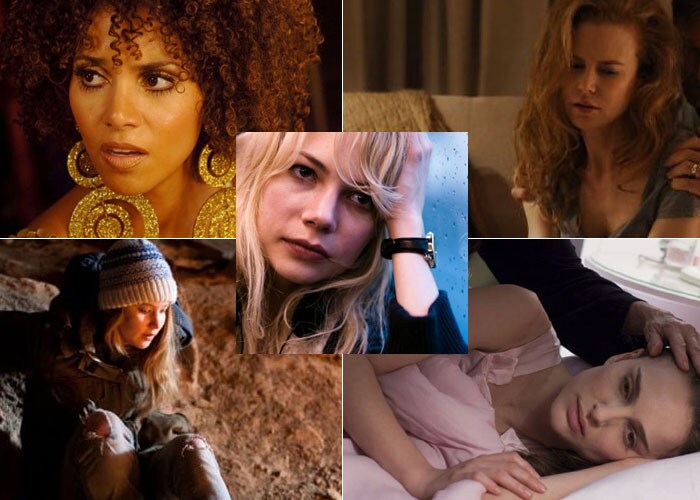 <b>Best Actress in a Motion Picture - Drama</b><br>
<b>Halle Berry</b> ? Frankie and Alice<br>
<b>Nicole Kidman</b> ? Rabbit Hole<br>
<b>Jennifer Lawrence</b> ? Winter's Bone<br>
<b>Natalie Portman</b> ? Black Swan<br>
<b>Michelle Williams</b> ? Blue Valentine