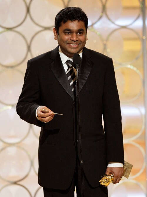 The pride of India, A R Rahman who became the first Indian to win a Golden Globes smiles as he accepts his award for Best Original Score for <I>Slumdog Millionaire</i>.