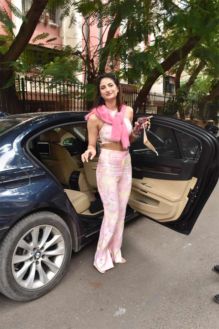 Shweta Tiwari's daughter Palak was pretty in pink as she was spotted in her car in Andheri.