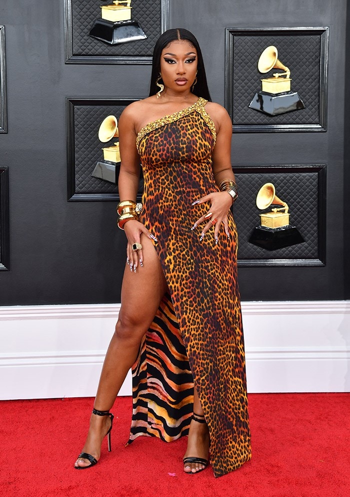 Megan Thee Stallion wore a Roberto Cavalli slit dress