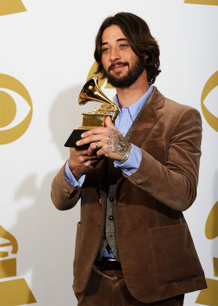 <i>Crazy Heart</i> - Best Compilation Soundtrack Album For Motion Picture, Television Or Other Visual Media<br><br>Seen here songwriter Ryan Bingham, posing with his Grammy.  (Pics: Getty Images)