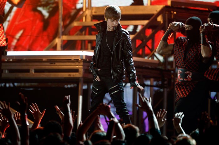 Justin Bieber performs at the 53rd annual Grammy Awards on Sunday, Feb. 13, 2011, in Los Angeles. (AP Photo/Matt Sayles)