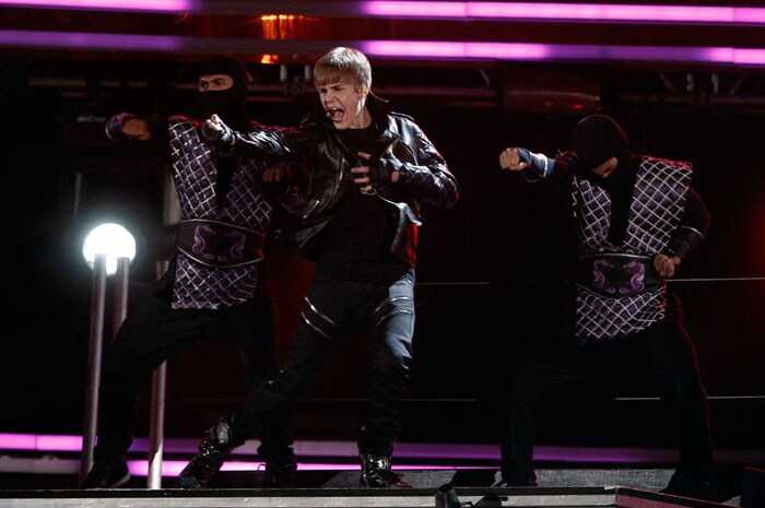 Justin Bieber performs at the 53rd annual Grammy Awards on Sunday, Feb. 13, 2011, in Los Angeles. (AP Photo/Matt Sayles)