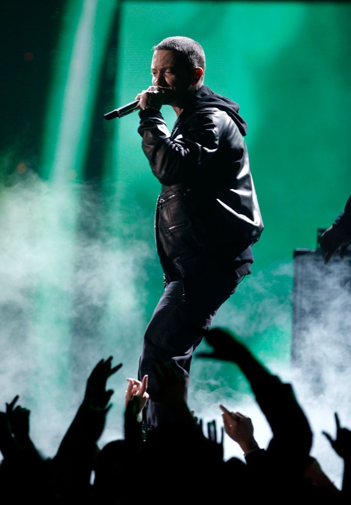 Eminem performs at the 53rd annual Grammy Awards on Sunday, Feb. 13, 2011, in Los Angeles. (AP Photo/Matt Sayles)