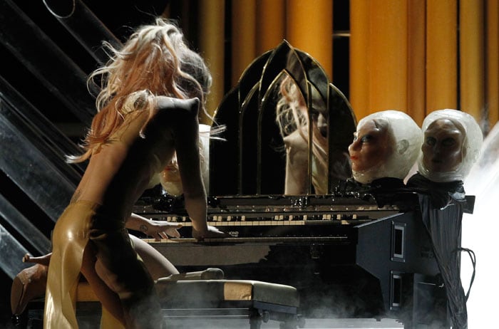 Lady Gaga performs at the 53rd annual Grammy Awards on Sunday, Feb. 13, 2011, in Los Angeles. (AP Photo/Matt Sayles)