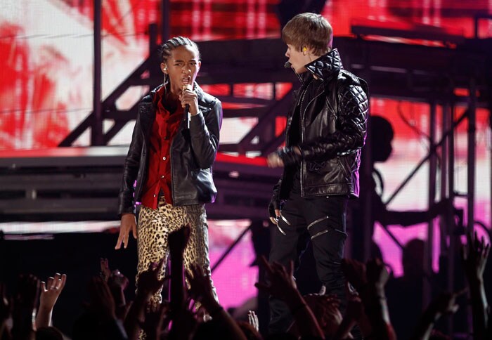 Justin Bieber and Jaden Smith(L) perform at the 53rd annual Grammy Awards on Sunday, Feb. 13, 2011, in Los Angeles. (AP Photo/Matt Sayles)