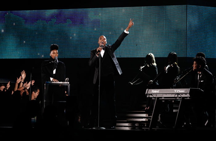 Janelle Monae, left, and B.o.B. perform at the 53rd annual Grammy Awards on Sunday, Feb. 13, 2011, in Los Angeles. (AP Photo/Matt Sayles)