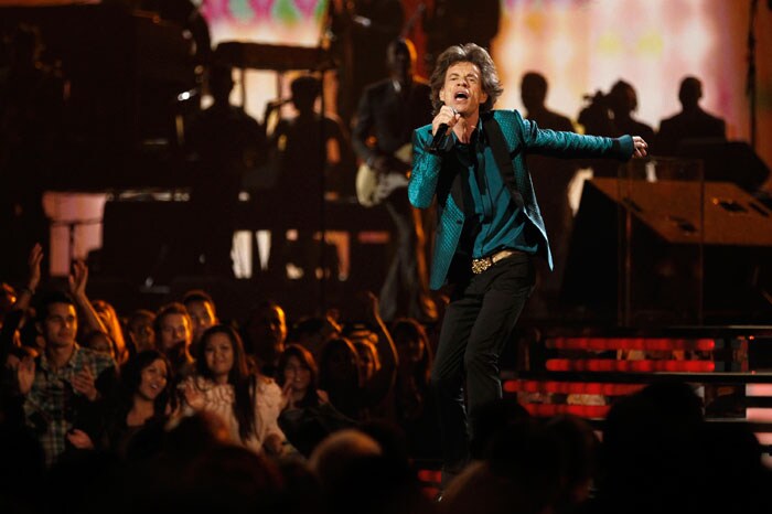 Mick Jagger performs at the 53rd annual Grammy Awards on Sunday, Feb. 13, 2011, in Los Angeles. (AP Photo/Matt Sayles)