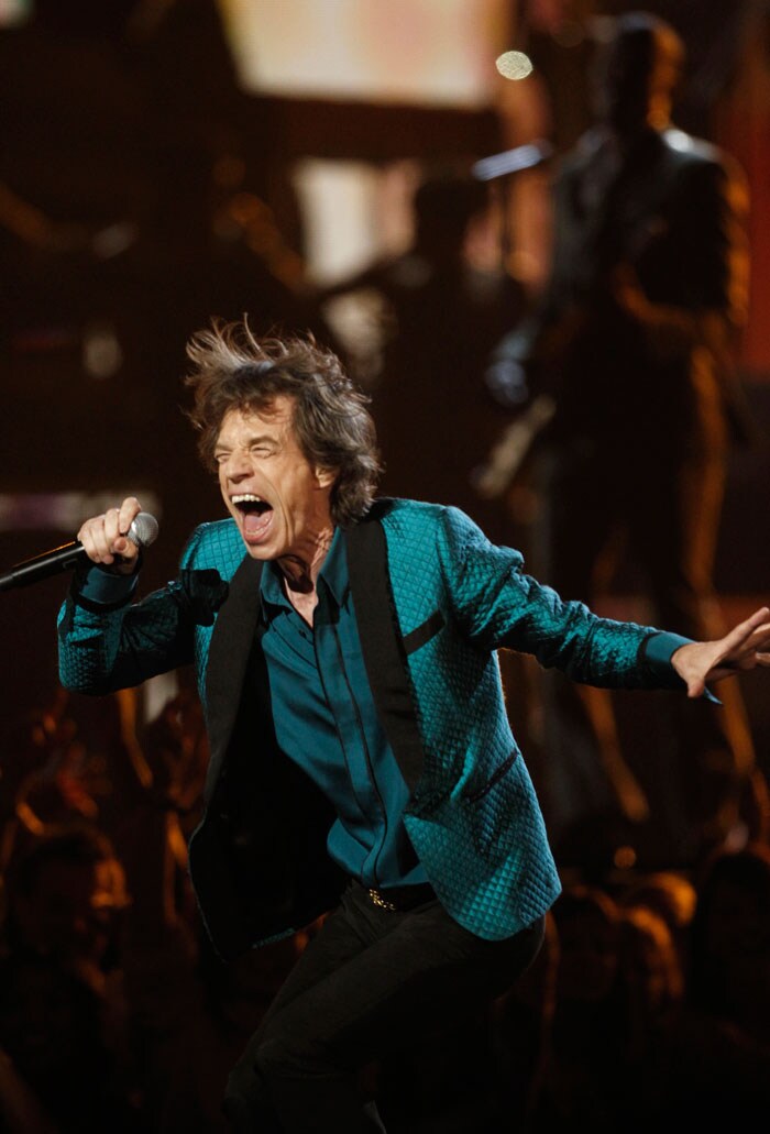 Mick Jagger performs at the 53rd annual Grammy Awards on Sunday, Feb. 13, 2011, in Los Angeles. (AP Photo/Matt Sayles)