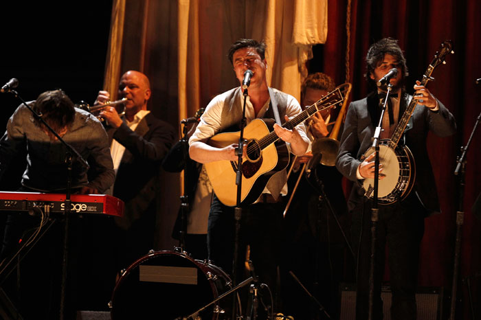 Mumford and Sons perform at the 53rd annual Grammy Awards on Sunday, Feb. 13, 2011, in Los Angeles. (AP Photo/Matt Sayles)