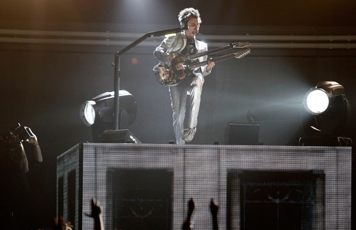 Matthew Bellamy of Muse performs at the 53rd annual Grammy Awards on Sunday, Feb. 13, 2011, in Los Angeles. (AP Photo/Matt Sayles)