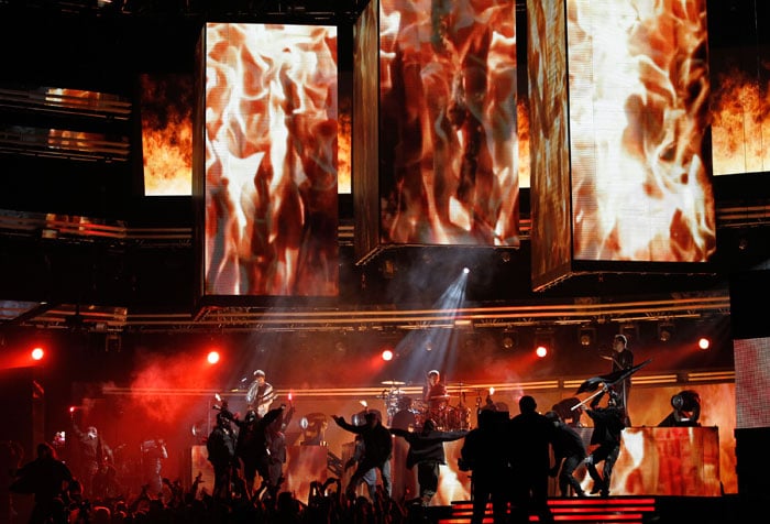 Muse performs at the 53rd annual Grammy Awards on Sunday, Feb. 13, 2011, in Los Angeles. (AP Photo/Matt Sayles)