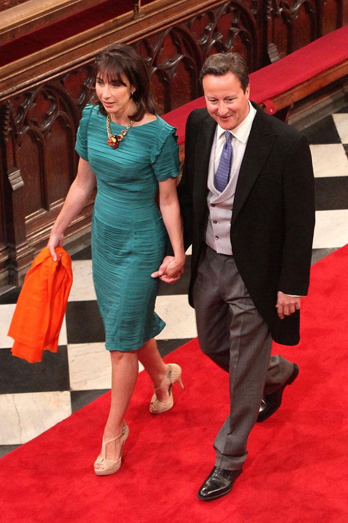 Britain's Prime Minister, David Cameron and wife Samantha Cameron, walk into Westminster Abbey. (Photo: AP)