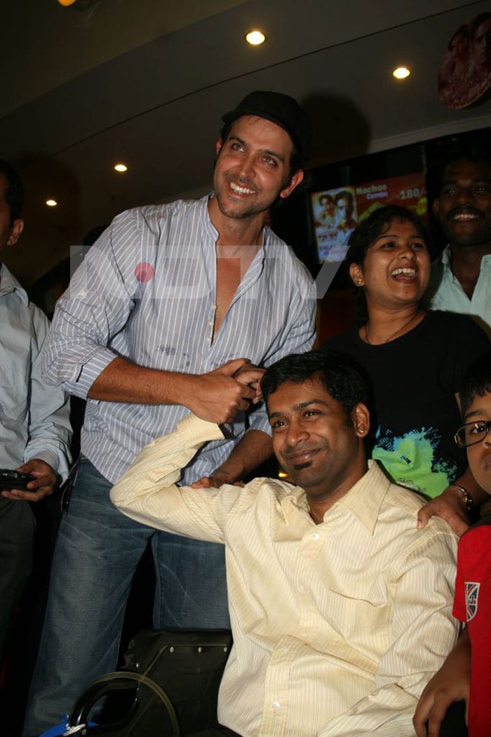 All in good fun: Is he giving Hrithik a run for his money in the muscles department?