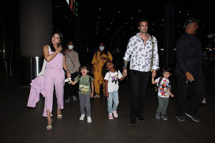 Sunny Leone was snapped with her family - husband Daniel Weber and kids Nisha, Asher and Noah.