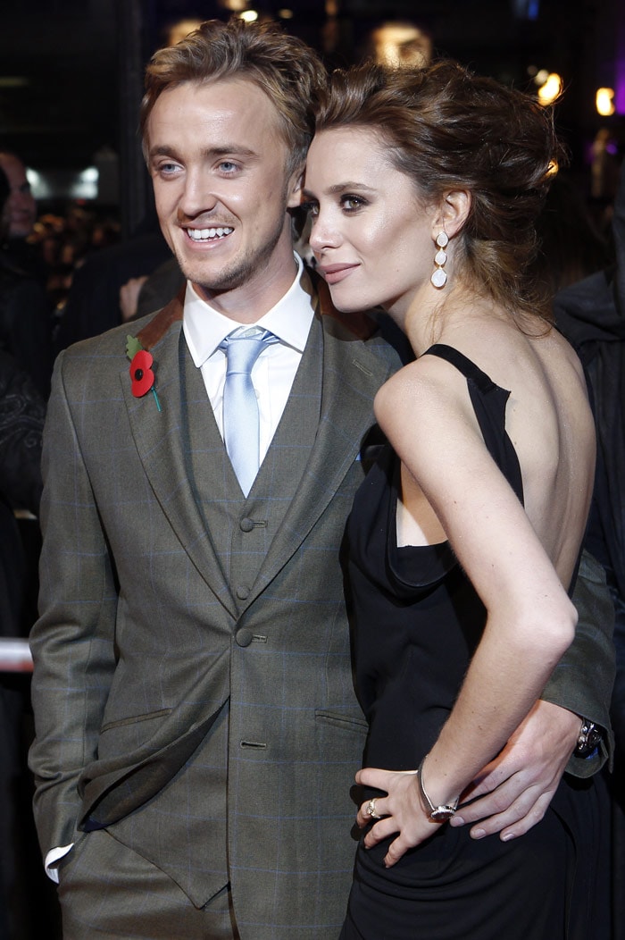 Tom Felton, looking not at all Draco Malfoyish, and Jade Olivia at the premiere.