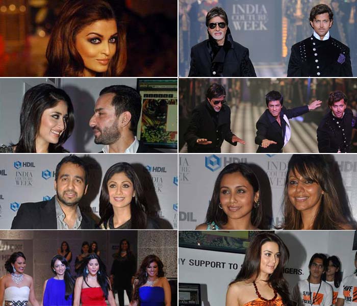 Aishwarya Rai, Shah Rukh Khan, Big B, Hrithik Roshan Rani Mukherjee, Shilpa Shetty, Akshay Kumar, Deepika Padukone, Karan Johar, Malaika Arora, Karisma Kapoor, Raveena Tandon, Arjun Rampal and a host of other stars were spotted at the HDIL India Couture Week in Mumbai. Here's a look...