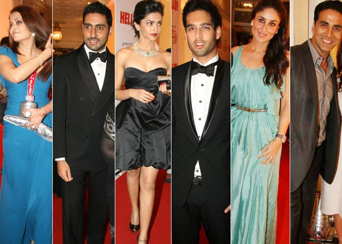 It was a bright starry night at the Hello Magazine Hall of Fame Awards with Ash and Abhi, Saif and Kareena, Deepika and Siddharth and Akshay Kumar making an evening of it. Here they are