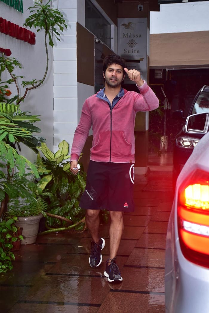 Actor Varun Dhawan was photographed outside his gym.