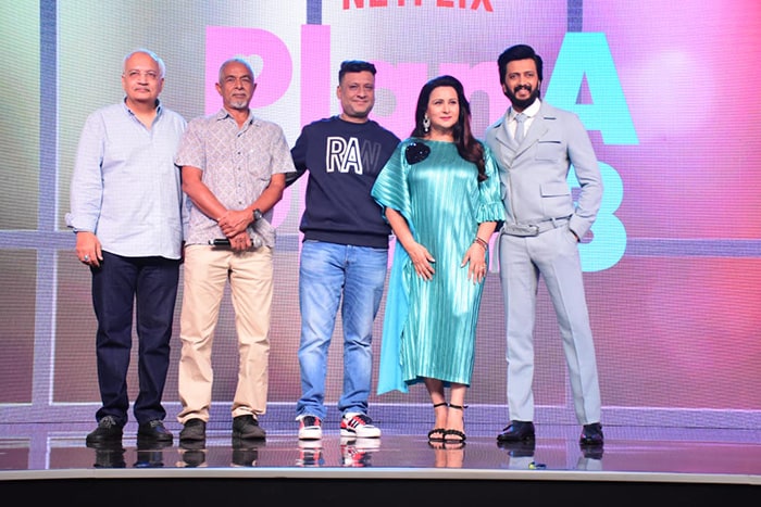 <i>Plan A Plan B</i> actors Riteish Deshmukh and Poonam Dhillon promoted their upcoming movie. However, Tamannaah Bhatia was not present at the event.