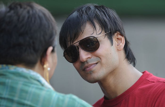 Vivek Oberoi speaks with media during a cricket match between Indian Bollywood actors and Sri Lankan cricketers during the three day International Indian Film Academy (IIFA) awards events in Colombo on June 4, 2010.