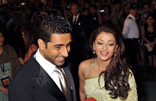 This year the actress has decided to wear a green saree this year and while her husband Abhishek Bachchan  donned a black tuxedo. (Photo: AFP)