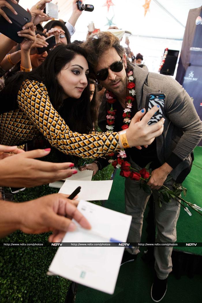 Actor Hrithik Roshan was faced with a barrage of autograph hunters and selfie seekers.