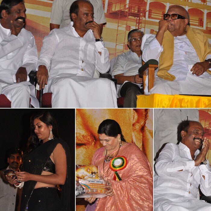 The audio launch of Tamil movie Ilaignan turned out to be a grand affair as superstar Rajinikanth, Chief Minister M Karunanidhi, Deputy CM M K Stalin, actress Khushboo, Namitha and celebs from various walks of life were in attendance.