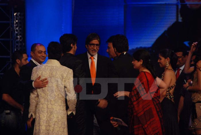 Big B and others congratulating Sreeram after he won the competition.