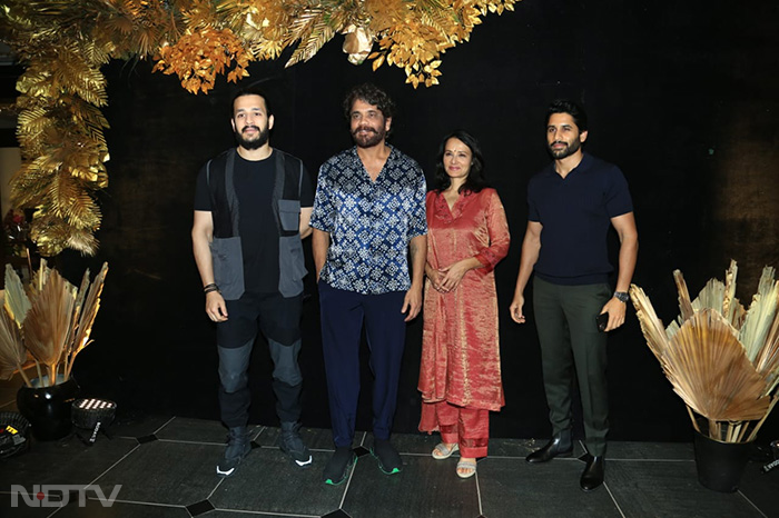 Akhil Akkineni, Nagarjuna, Amala and Naga Chaitanya attended Ram Charan's birthday party. (Image Courtesy: Varinder Chawla)