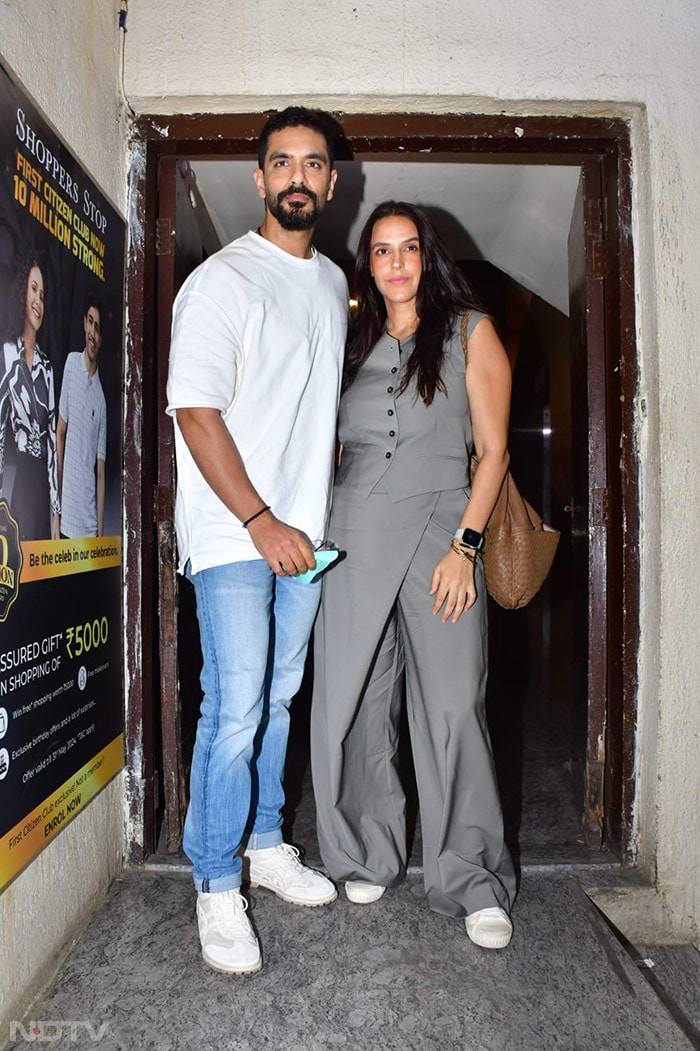 Neha Dhupia and Angad Bedi were pictured together at the screening of <i> Mr & Mrs Mahi</i> (Image Courtesy: Varinder Chawla)