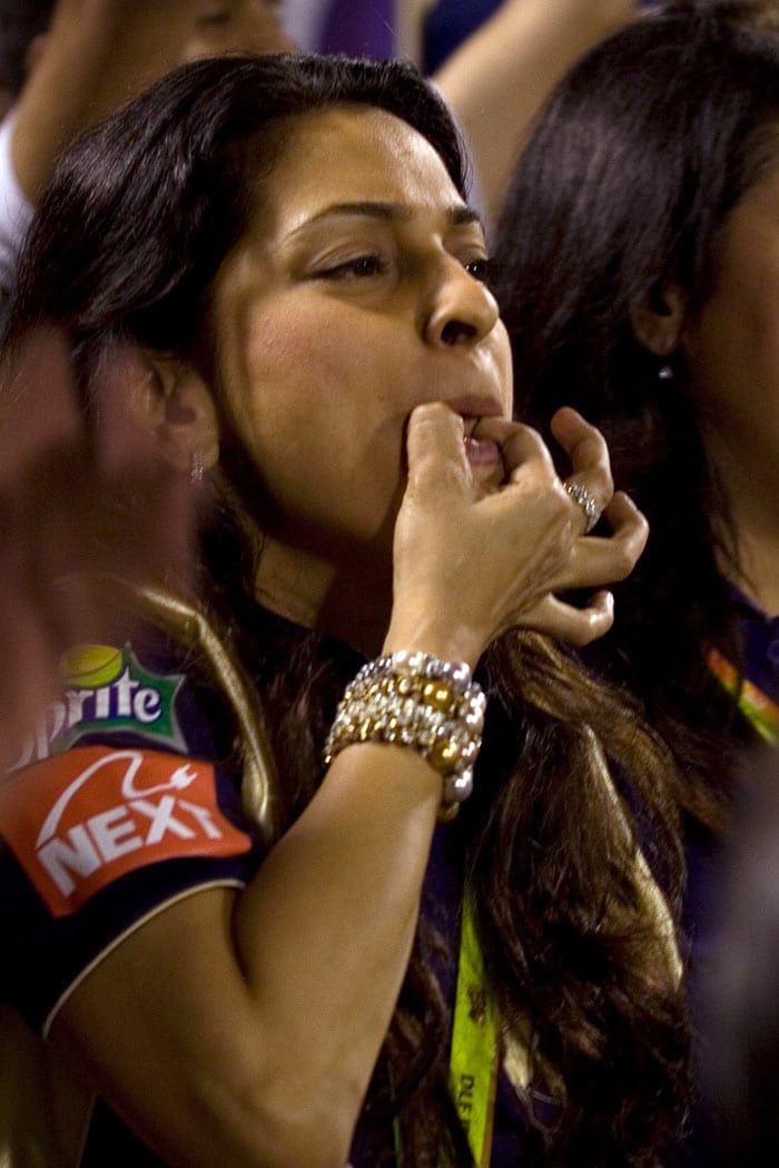 Bollywood actress and Kolkata Knight Riders co-owner, Juhi Chawla is seen during the 2010 DLF Indian Premier League T20 group stage match between Kolkata Knight Riders and Chennai Super Kings played at played at Eden Gardens in Kolkata. (Photo: IPL2010/Getty Images)