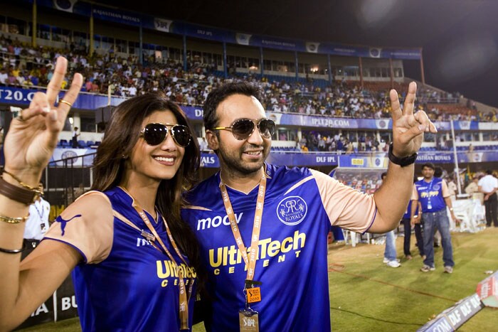 Raj Kundra and Shilpa Shetty, owners of Rajasthan Royals during the 2010 DLF Indian Premier League T20 group stage match between Rajasthan Royals and Kolkata Knight Riders played at Sardar Patel Gujarat Stadium in Ahmedabad. (Photo: IPL2010/Getty Images)