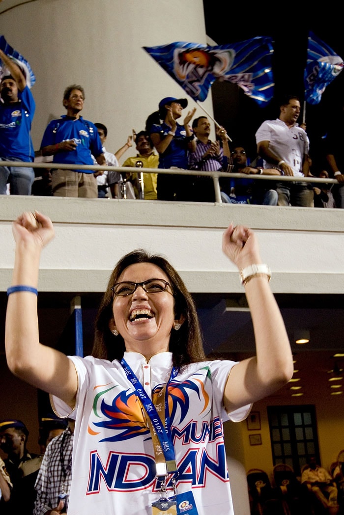 Nita Ambani, owner of Mumbai Indians during the 2010 DLF Indian Premier League T20 group stage match between Mumbai Indians and Deccan Chargers played at Brabourne Stadiumon. (Photo by Ritam Banerjee-IPL 2010/IPL via Getty Images)