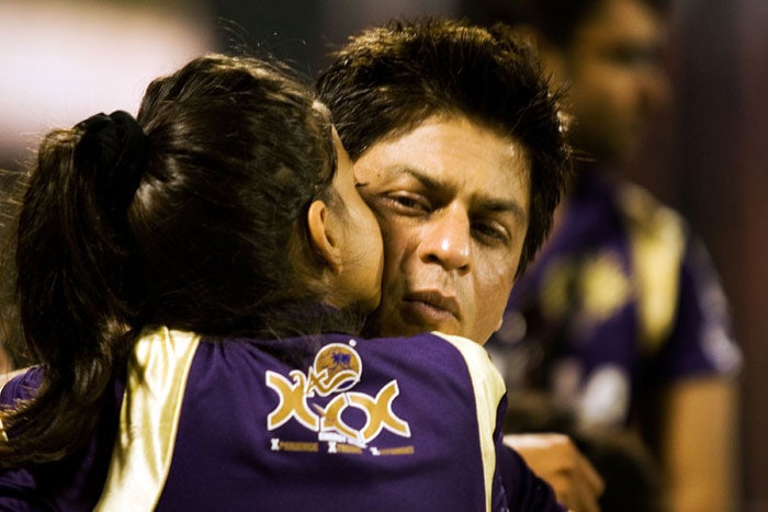 Shahrukh Khan, co-owner of the Kolkata Knight Riders with his daughter, Suhana during the 2010 DLF Indian Premier League T20 group stage match between the Kolkata Knight Riders and Royal Challengers Bangalore played at Eden Gardens on March 14, 2010 in Kolkata. (Photo by Ritam Banerjee-IPL 2010/IPL via Getty Images)