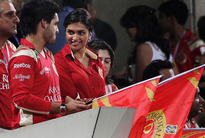 Fans Siddharth Mallya and Deepika Padukone of the Challengers look on during the 2010 DLF Indian Premier League T20 semi final match between Mumbai Indians and Royal Challengers Bangalore played at DY Patil Stadium on April 21, 2010 in Navi Mumbai, India. (Photo: IPL2010/Getty Images)