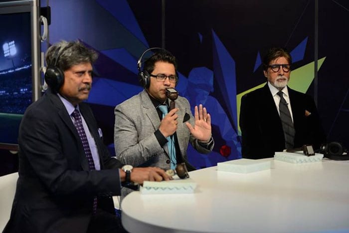 Big B, who began his commentary with former Team India cricketers Kapil Dev and Aakash Chopra soon after India won the toss and decided to bat, confessed to having butterflies in his stomach and said, 'Rohit Sharma looks nervous at the start of the innings, a feeling I can very much relate to, at this moment.'

<br><br> This image was posted on Facebook by <a href="https://www.facebook.com/AmitabhBachchan?fref=photo" target="_blank" rel="nofollow" >Amitabh Bachchan</a>