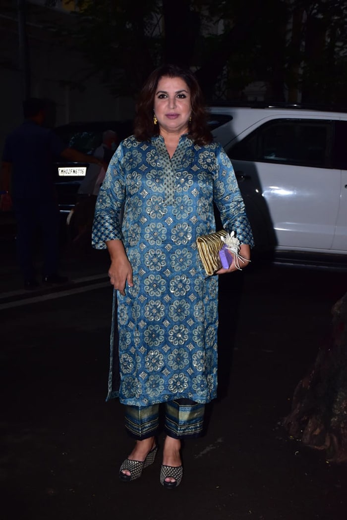 Farah Khan picked a traditional blue suit for the celebrations.