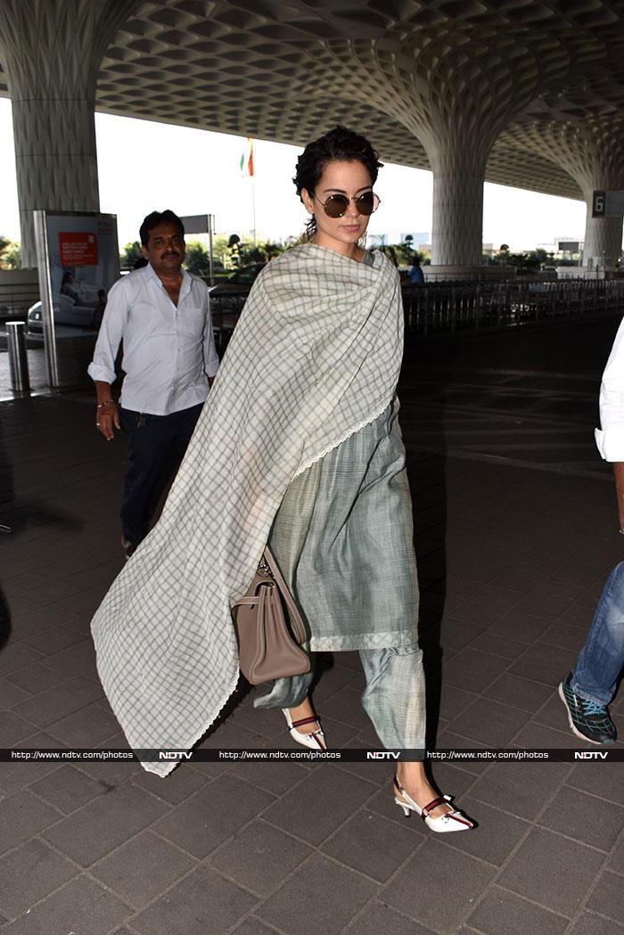 The Mumbai airport on Wednesday saw the arrival of several celebrities, including Kangana Ranaut, Anushka Sharma, Jacqueline Fernandez, Janhvi and Khushi Kapoor and others. <I>Manikarnika</i> actress Kangana Ranaut left for a meditation retreat.