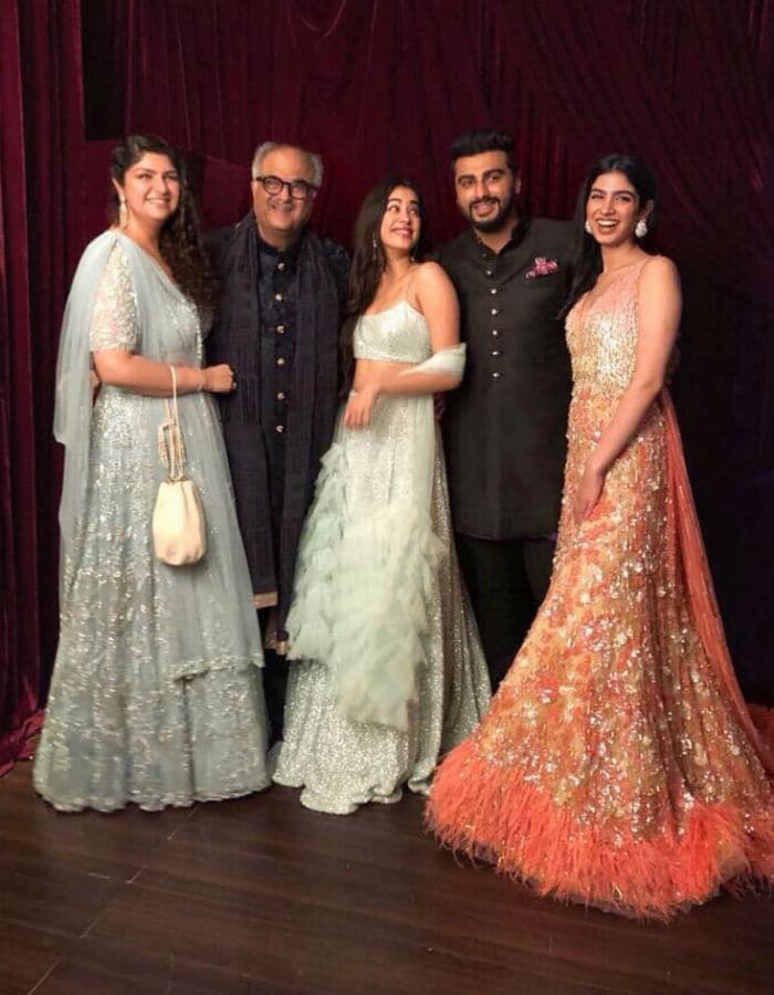 Arjun Kapoor and Anshula, Boney Kapoor's children with first wife Mona Shourie, united with Janhvi and Khushi after Sridevi's death in 2018. In 2019, Janhvi appeared on <i>Koffee With Karan</i> with Arjun Kapoor where they talked about their recently formed bond. <br><br> At an event, Boney Kapoor said that he was "relieved" after Arjun and Anshula "accepted" Janhvi and Khushi. "The way they have accepted Janhvi and Khushi that has made me feel very relieved. My all four children are my strength," he had said. <br><br>This image was posted on Instagram by <a href="https://www.instagram.com/p/BijP1CPFeuP/" target="_blank" rel="nofollow" >Janhvi Kapoor</a>