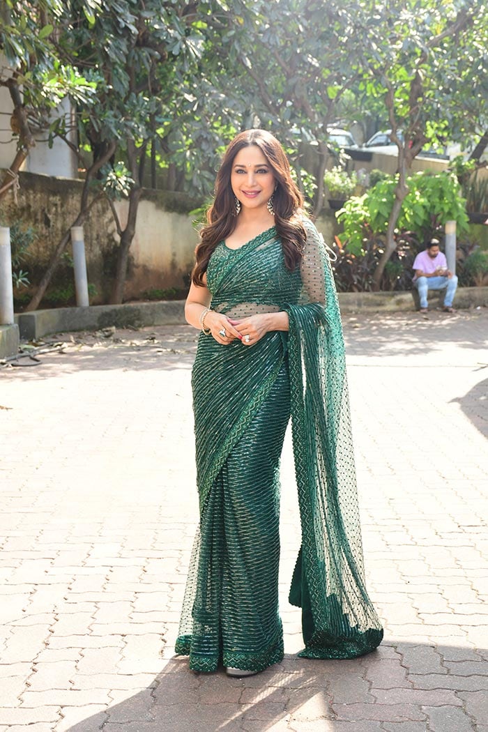 Madhuri Dixit looked beautiful in a green saree. (Image Courtesy: Instagram)