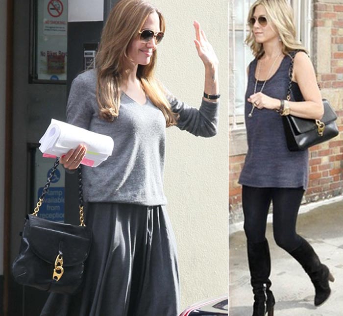 Angelina Jolie and Jennifer Aniston both carry Tom Ford totes